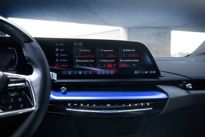 The 2026 OPTIQ-V Display Screen Displaying the V-Mode Settings | King O'Rourke Cadillac in Smithtown NY