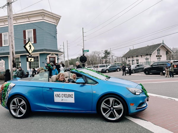 Saint Patrick's Day Parade King O'Rourke Cadillac blue car