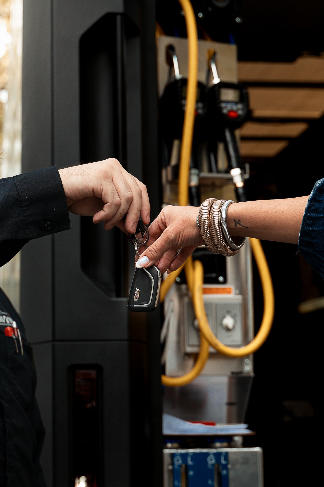 Mobile technician performing service