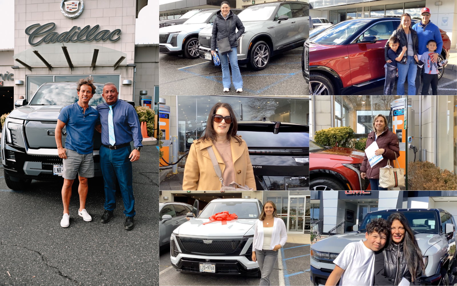 Photos of 7 customers that left positive reviews after purchasing their electric vehicles